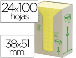 24 bloc de 100 notas adhesivas quita y pon Post-it 38x51mm. recicladas color amarillo